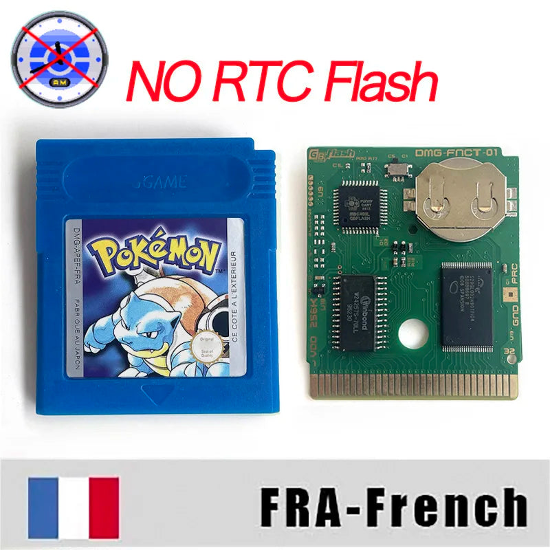 ITA ESP EUR FRA NOE RTC flash cart NO RTC FLASH CART Pokemon gold silver yellow crystal 16 bit Rom Hack Game Cartridge for GBC