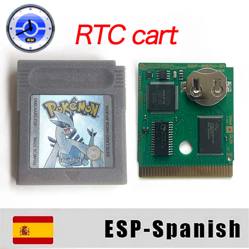ITA ESP EUR FRA NOE RTC flash cart NO RTC FLASH CART Pokemon gold silver yellow crystal 16 bit Rom Hack Game Cartridge for GBC