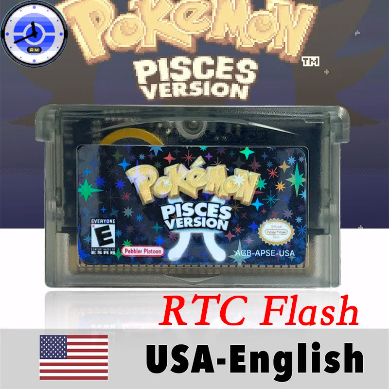 USA English RTC Flash Cart Pokemon Altered Emerald Odyssey GLAZED Flora Sky quetzal pisces Game Cartridge Card Rom Hack for Gba