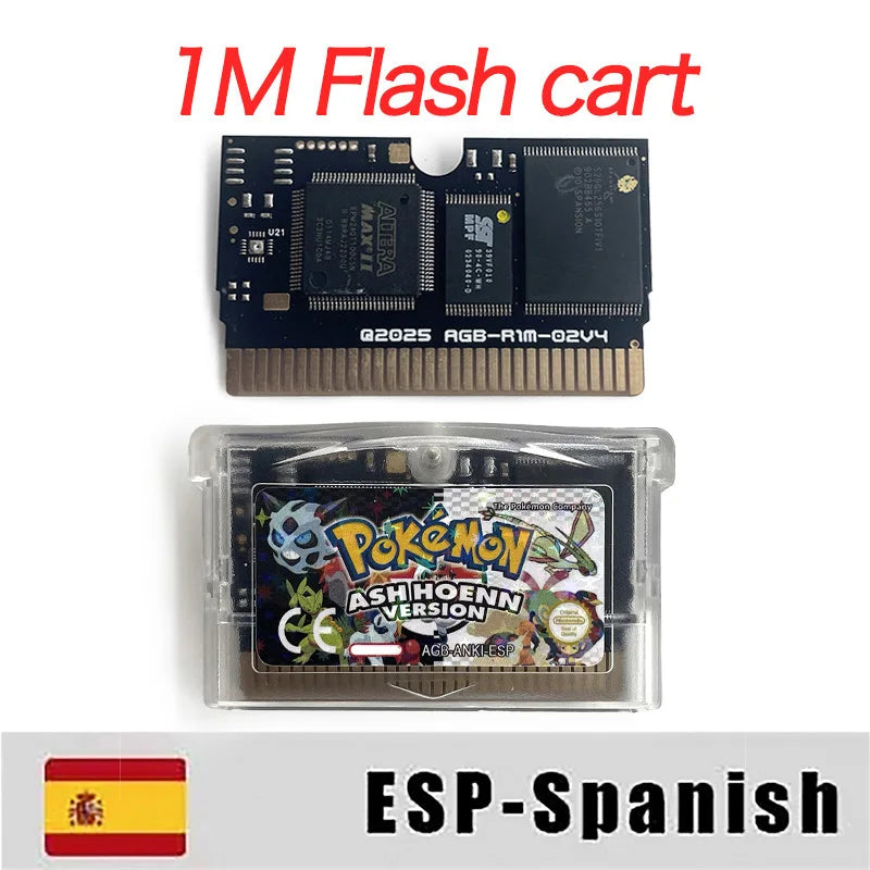 Pokemon ashhoenn version USA ESP 1 M Flash cart GBA Nintendo Game Cartridge Video Console Card Rom Hack Spanish English