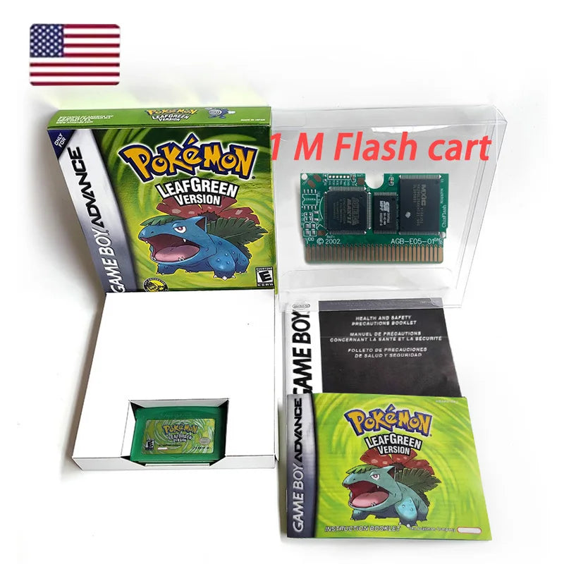 pokemon leafgreen version cartridge with box manual for gba game boy advance