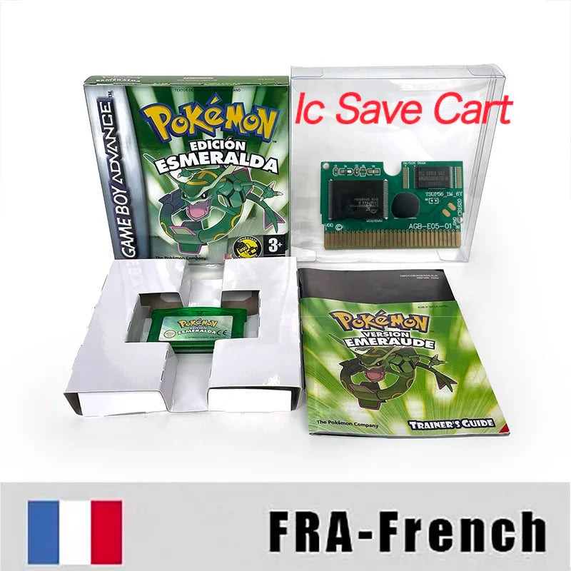 USA FRA NOE FRA version GBA game IC SAVE CART pokemon LeafGreen Firered sealed box tray Game Cartridge manual for gba