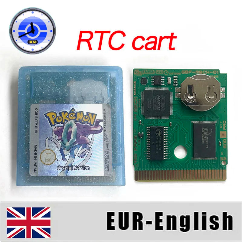 ITA ESP EUR FRA NOE RTC flash cart NO RTC FLASH CART Pokemon gold silver yellow crystal 16 bit Rom Hack Game Cartridge for GBC