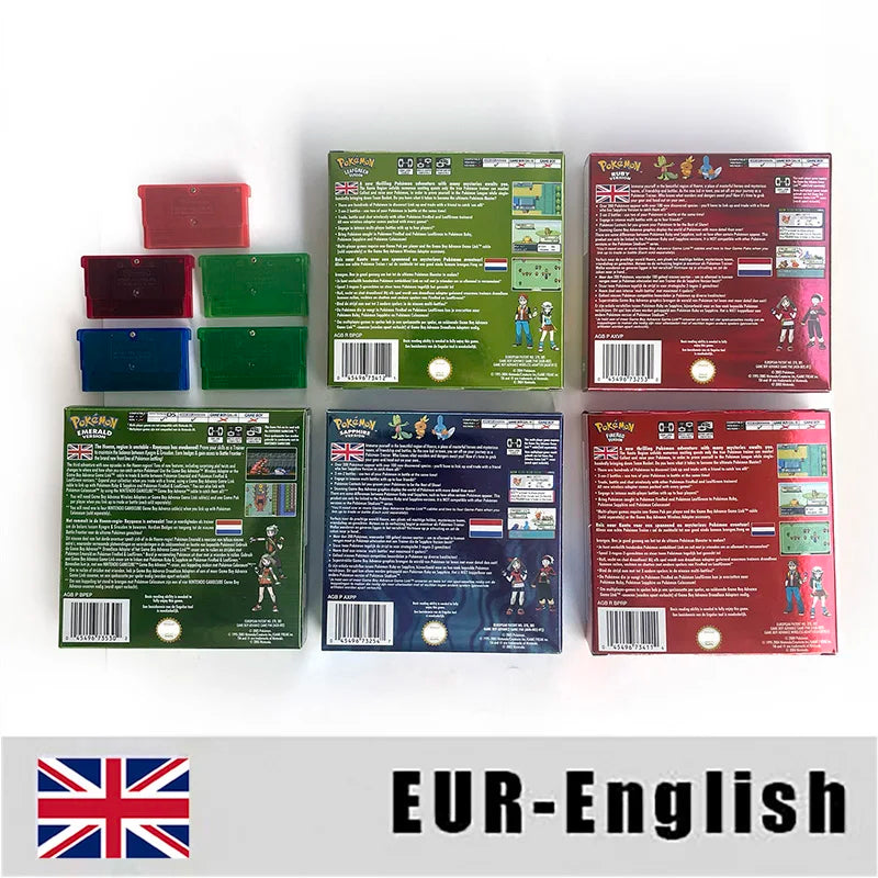 EUR ESP NOE FRA ITA USA RTC flash 1 M Flash CART  Pokemon 5 types Sapphire Firered Emerald Ruby Leafgreen Video Game cart for GBA Multilingual