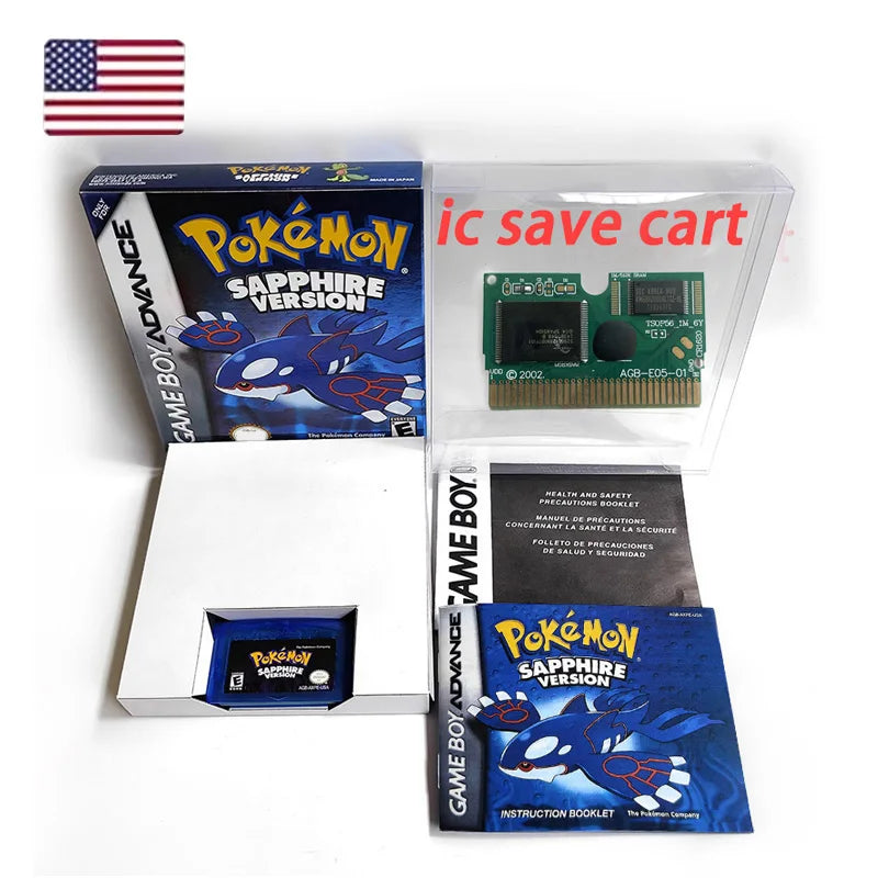 USA FRA NOE FRA version GBA game IC SAVE CART pokemon LeafGreen Firered sealed box tray Game Cartridge manual for gba
