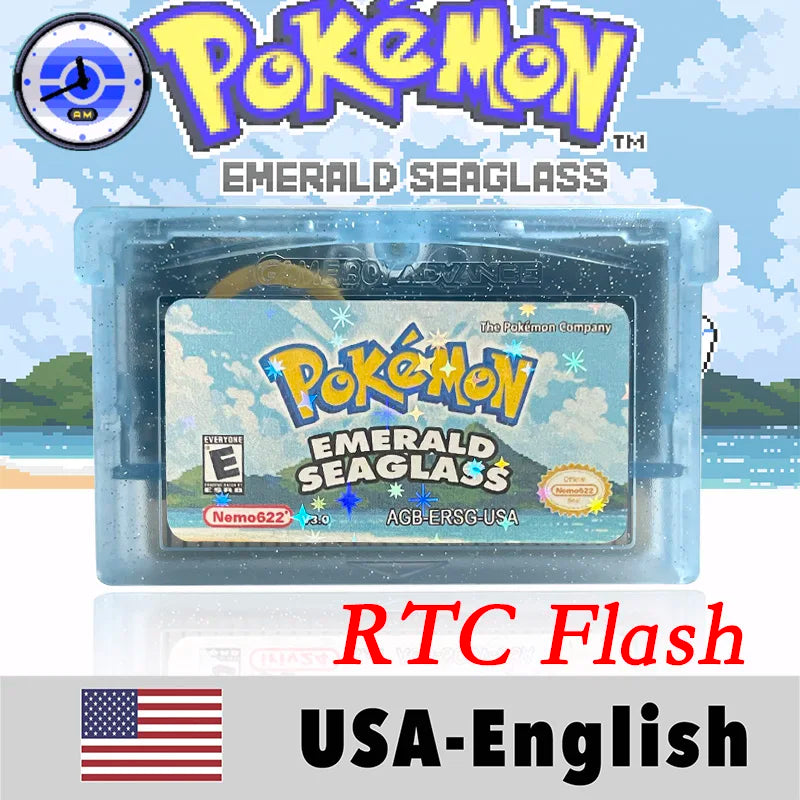 USA English RTC Flash Cart Pokemon Altered Emerald Odyssey GLAZED Flora Sky quetzal pisces Game Cartridge Card Rom Hack for Gba