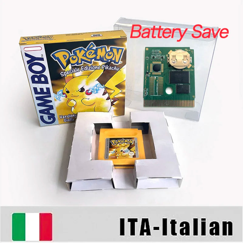 Battery Save pokemon yellow blue red crystal silver gold green USA EUR FRA ESP NOE ITA Game Cartridge with box for GBC