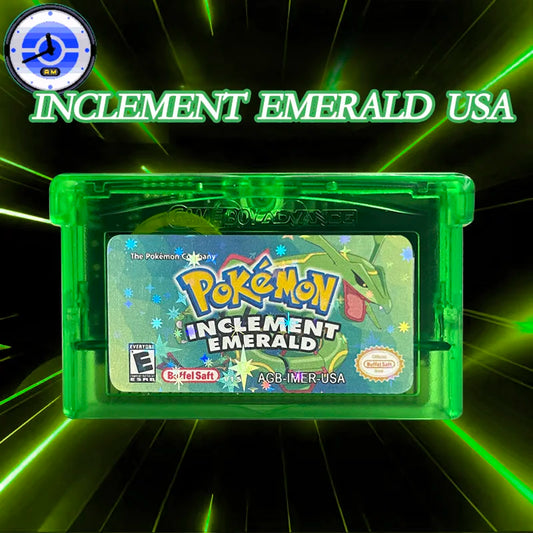 USA VERSION GBA Game Pokemon INCLEMENT EMERALD v1.5 RTC Flash cart Real Time Clock Cartridge Video Console Card Rom Hack English