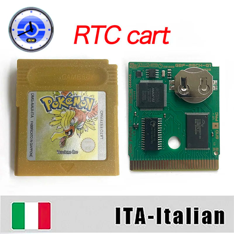 ITA ESP EUR FRA NOE RTC flash cart NO RTC FLASH CART Pokemon gold silver yellow crystal 16 bit Rom Hack Game Cartridge for GBC