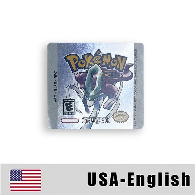Pokemon Yellow Blue Red Crystal Silver Gold Green USA EUR FRA ESP NOE ITA Metallic Label Sticker for GBC
