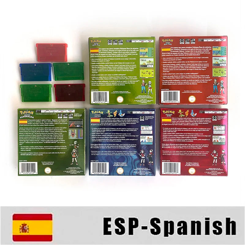 EUR ESP NOE FRA ITA USA RTC flash 1 M Flash CART  Pokemon 5 types Sapphire Firered Emerald Ruby Leafgreen Video Game cart for GBA Multilingual