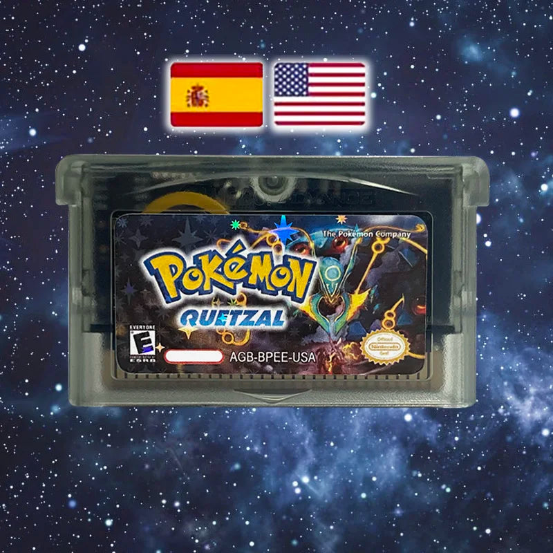 Pokemon quetzal ESP USA Version RTC Flash cart GBA Nintendo Game Cartridge Video Game Console Card Rom Hack Spanish English