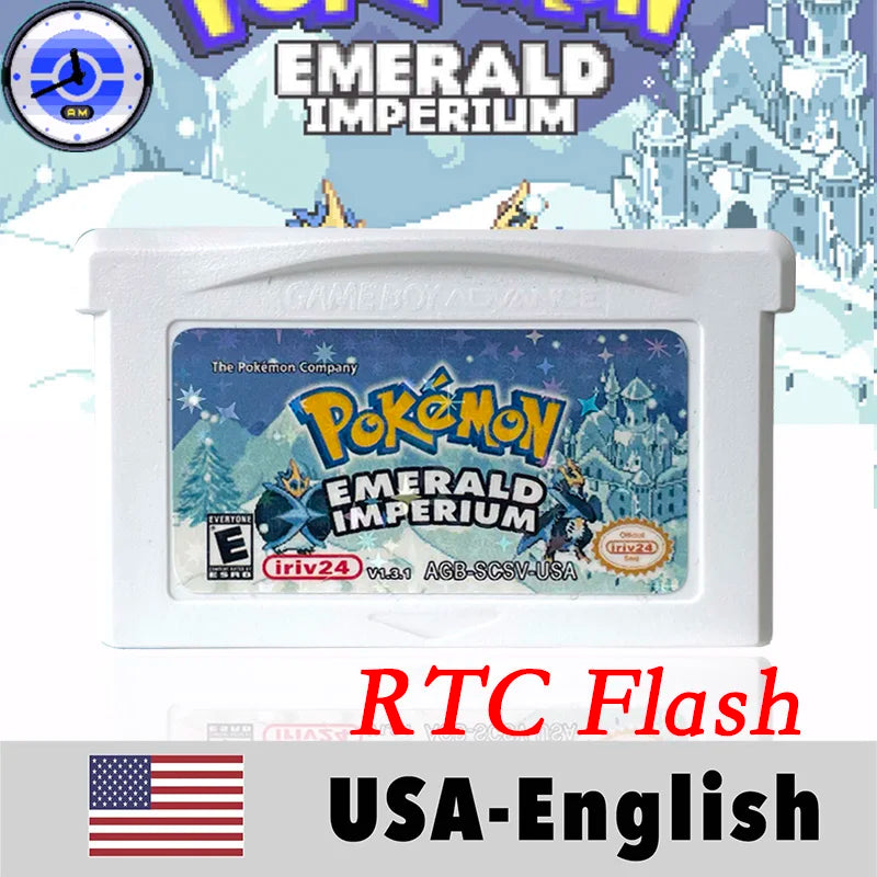 USA English RTC Flash Cart Pokemon Altered Emerald Odyssey GLAZED Flora Sky quetzal pisces Game Cartridge Card Rom Hack for Gba