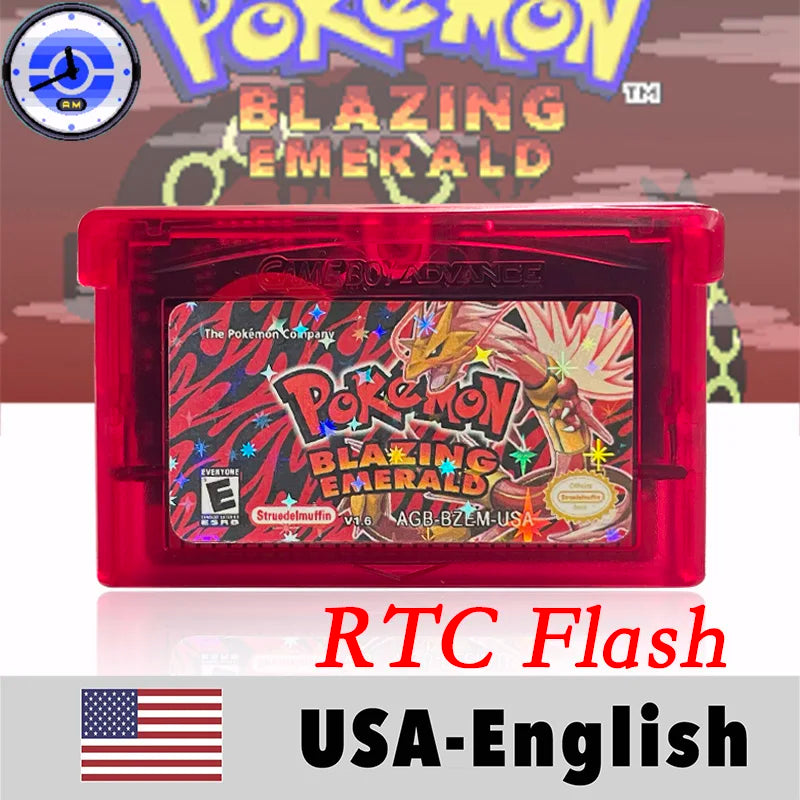 USA English RTC Flash Cart Pokemon Altered Emerald Odyssey GLAZED Flora Sky quetzal pisces Game Cartridge Card Rom Hack for Gba