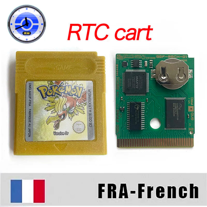 ITA ESP EUR FRA NOE RTC flash cart NO RTC FLASH CART Pokemon gold silver yellow crystal 16 bit Rom Hack Game Cartridge for GBC