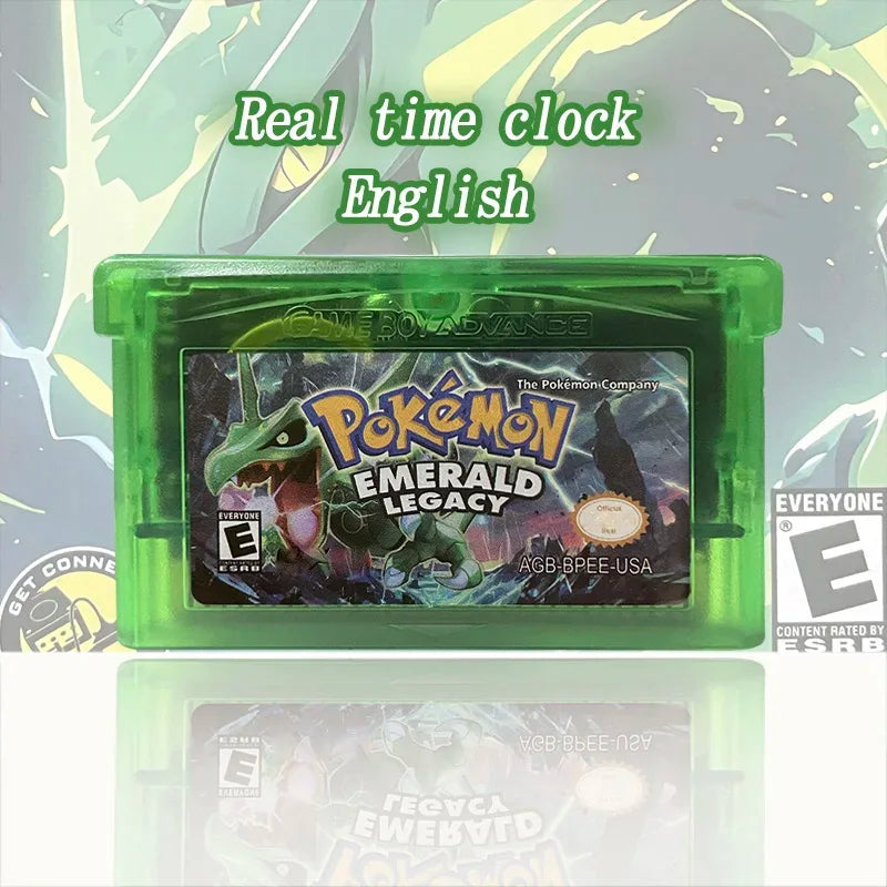 USA English RTC Flash cart pokemon Emerald Legacy v1.1.4 Real Time Clock Flash cart Box with Tray Game Cartridge for GBA