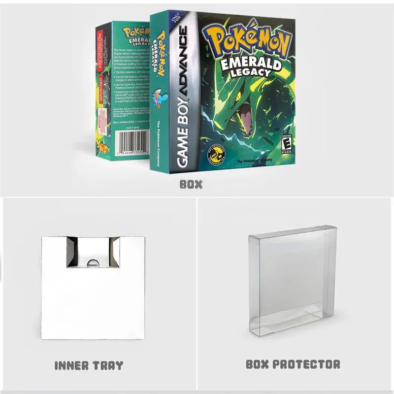 USA English RTC Flash cart pokemon Emerald Legacy v1.1.4 Real Time Clock Flash cart Box with Tray Game Cartridge for GBA