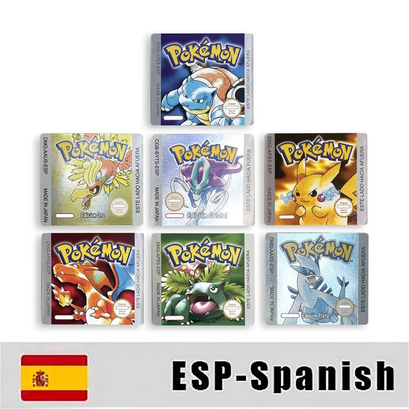 Pokemon Yellow Blue Red Crystal Silver Gold Green USA EUR FRA ESP NOE ITA Metallic Label Sticker for GBC