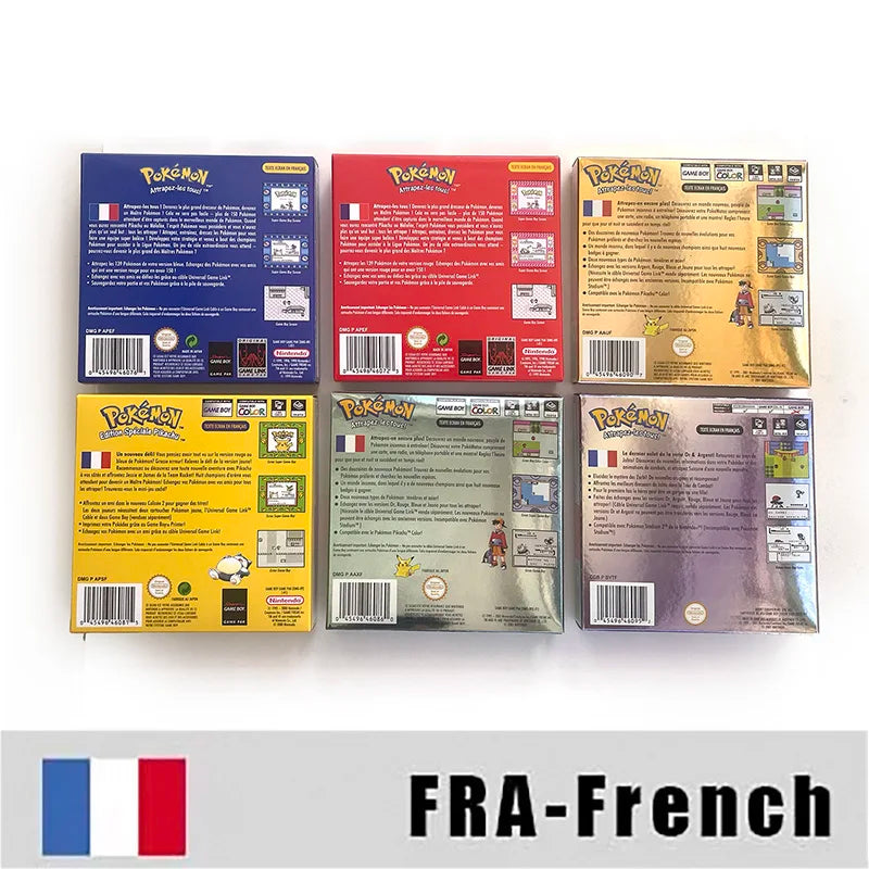 ITA ESP EUR FRA NOE USA Pokemon series RTC Flash silver crystal gold NO RTC flash yellow red blue 16 bit box tray Game Cartridge for GBC Multi-language