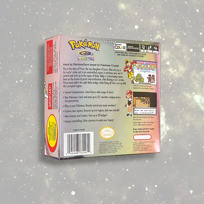 Pokemon prism USA ESP NOE RTC Flash cart GBC Nintendo Game Cartridge Video Game Console Card Rom Hack English Spanish German