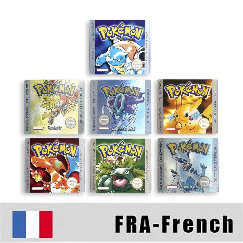Pokemon Yellow Blue Red Crystal Silver Gold Green USA EUR FRA ESP NOE ITA Metallic Label Sticker for GBC