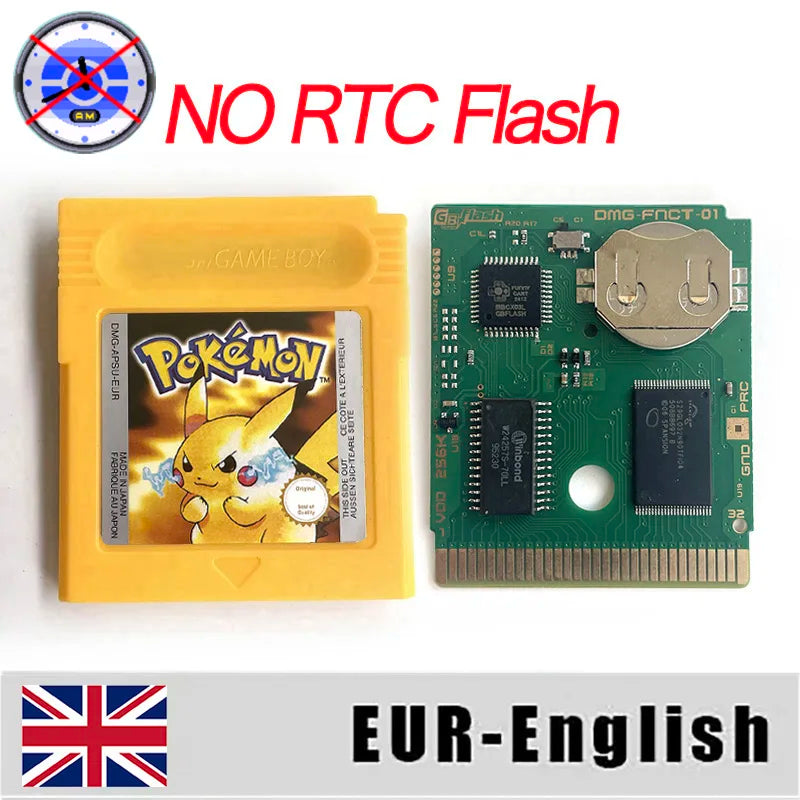 ITA ESP EUR FRA NOE RTC flash cart NO RTC FLASH CART Pokemon gold silver yellow crystal 16 bit Rom Hack Game Cartridge for GBC