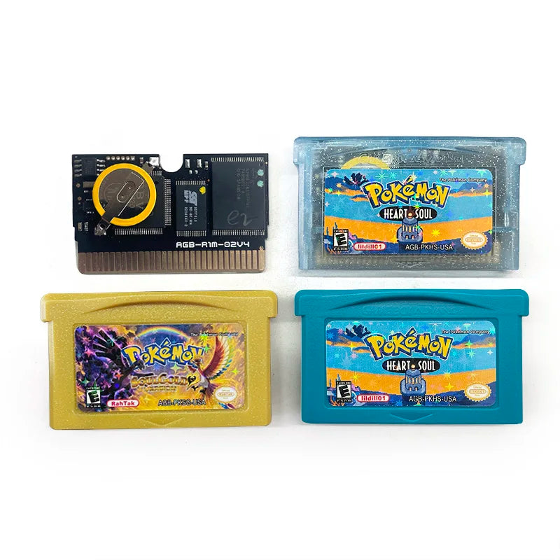 USA English Pokemon Heart Soul / Soul Gold RTC Flash Cart Game Cartridge Video Rom Hack for gba