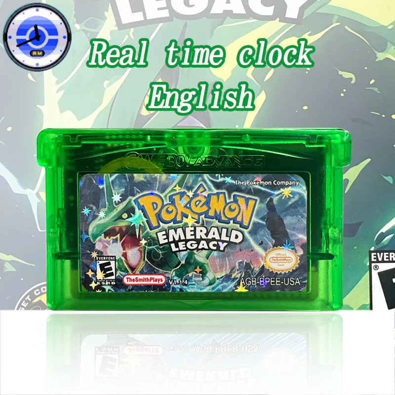 USA English RTC Flash Cart Pokemon Altered Emerald Odyssey GLAZED Flora Sky quetzal pisces Game Cartridge Card Rom Hack for Gba