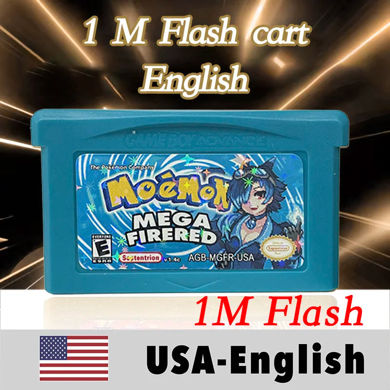 USA English  1 M Flash cart Pokemon moemon FIRERED GAIA MY ASS ash hoenn firered rocket CLOVER GBA Rom Hack Game Cartridge