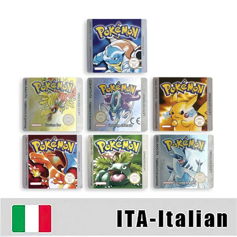 Pokemon Yellow Blue Red Crystal Silver Gold Green USA EUR FRA ESP NOE ITA Metallic Label Sticker for GBC