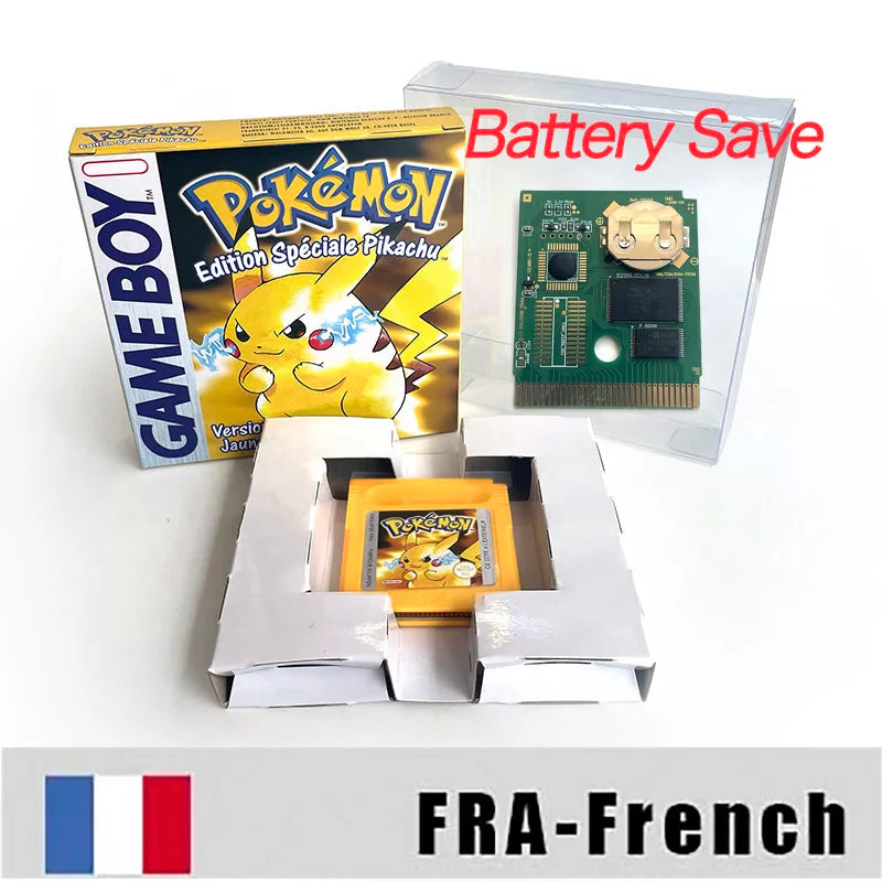 Battery Save pokemon yellow blue red crystal silver gold green USA EUR FRA ESP NOE ITA Game Cartridge with box for GBC