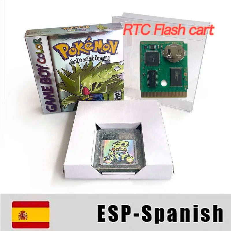 Pokemon prism USA ESP NOE RTC Flash cart GBC Nintendo Game Cartridge Video Game Console Card Rom Hack English Spanish German