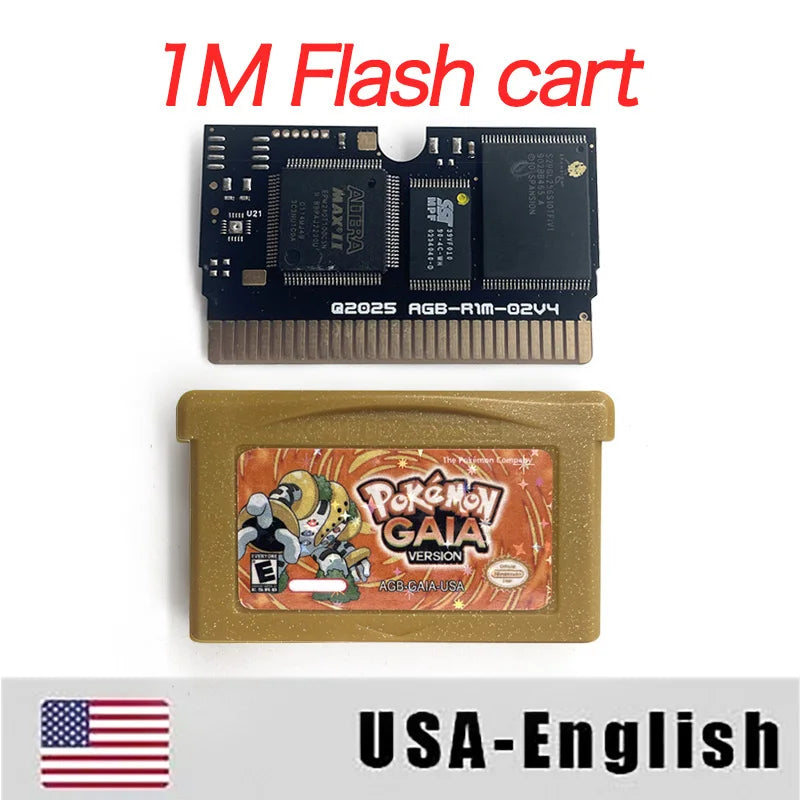 Pokemon GAIA USA ESP PT 1 M Flash cart GBA Nintendo Game Cartridge Video Game Card Rom Hack Portuguese Spanish English