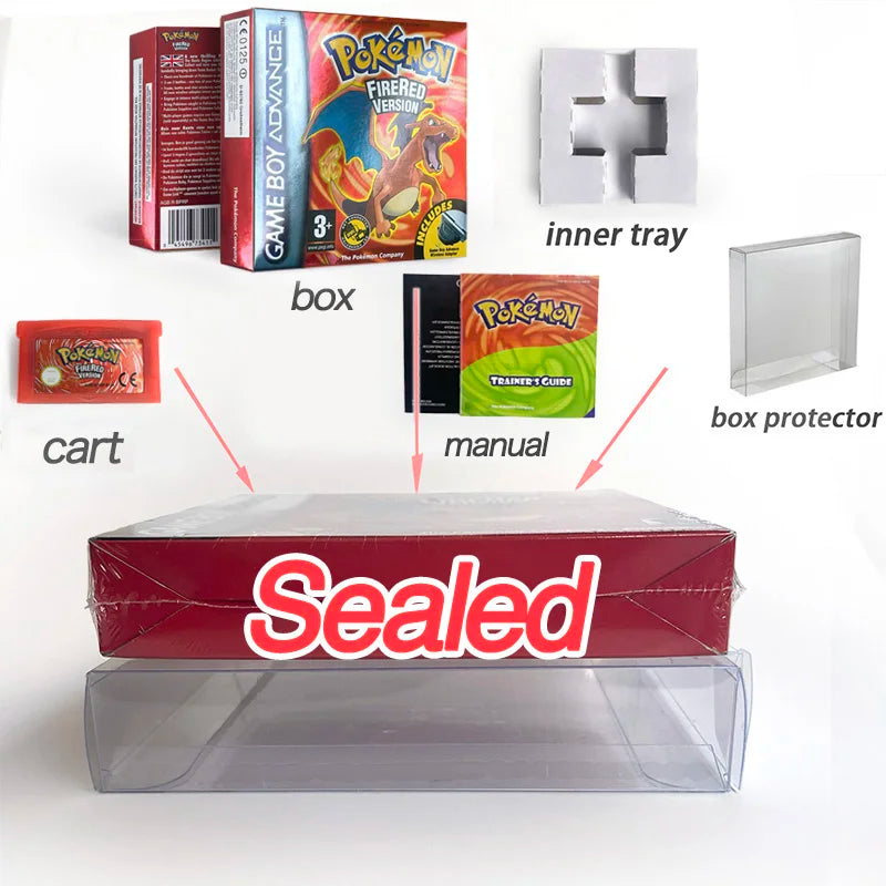 USA FRA NOE FRA version GBA game IC SAVE CART pokemon LeafGreen Firered sealed box tray Game Cartridge manual for gba