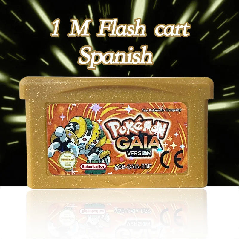 ESP Spanish 1 M Flash cart Pokemon Flora sky GAIA ash hoenn FIRERED Rocket Edition Cartridge Video Game Card Rom Hack