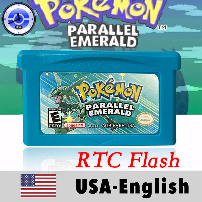USA English RTC Flash Cart Pokemon Altered Emerald Odyssey GLAZED Flora Sky quetzal pisces Game Cartridge Card Rom Hack for Gba