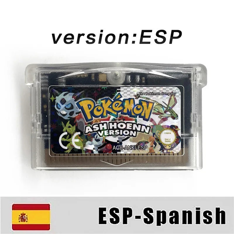 USA ESP Pokemon ash hoenn version 1 M Flash cart game Cartridge Rom Hack Spanish English for GBA