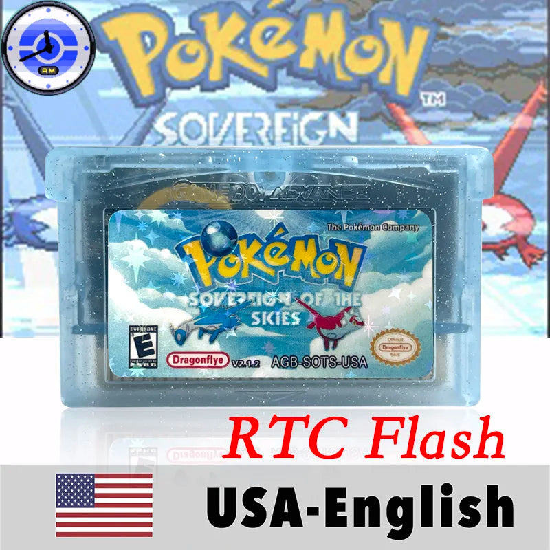 USA English RTC Flash Cart Pokemon Altered Emerald Odyssey GLAZED Flora Sky quetzal pisces Game Cartridge Card Rom Hack for Gba