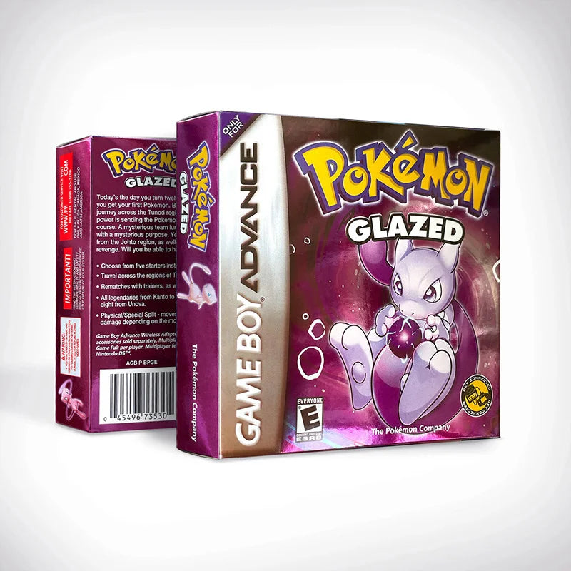 GBA Game Pokemon Glazed v8.6.3.gba ESP USA PT Version RTC Flash cart Cartridge Rom Hack English Spanish Portuguese