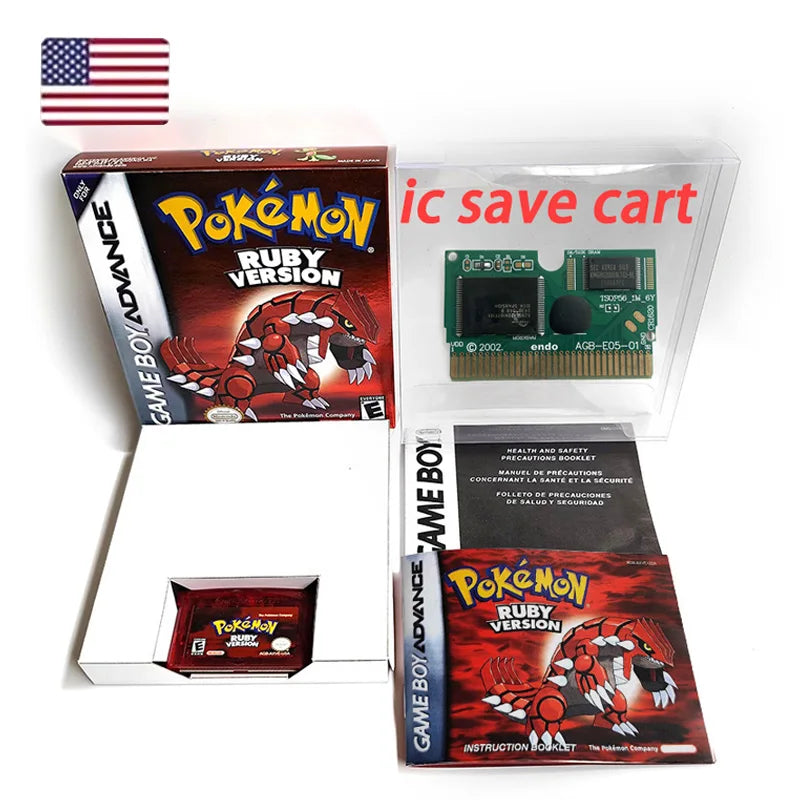 pokemon ruby version cartridge with tray box manual for gba game boy advance
