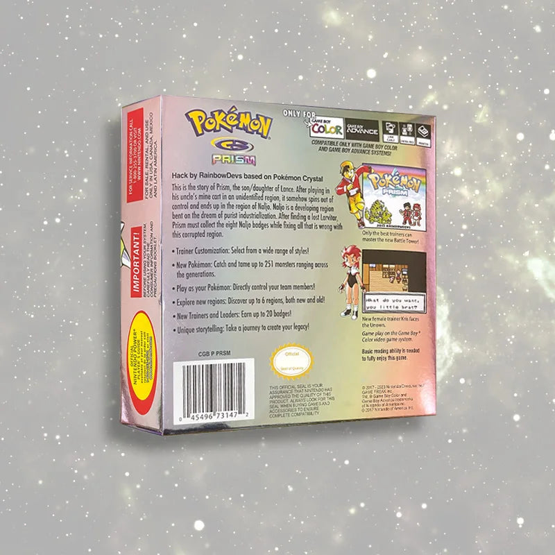 USA ESP NOE Version Pokemon prism RTC Flash cart GBC Game Cartridge Video Game Console Card Rom Hack English Spanish German