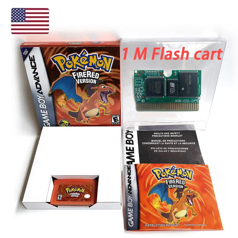 USA FRA NOE FRA version GBA game RTC 1 M Flash CART pokemon sapphire ruby sealed box tray Game Cartridge manual for gba