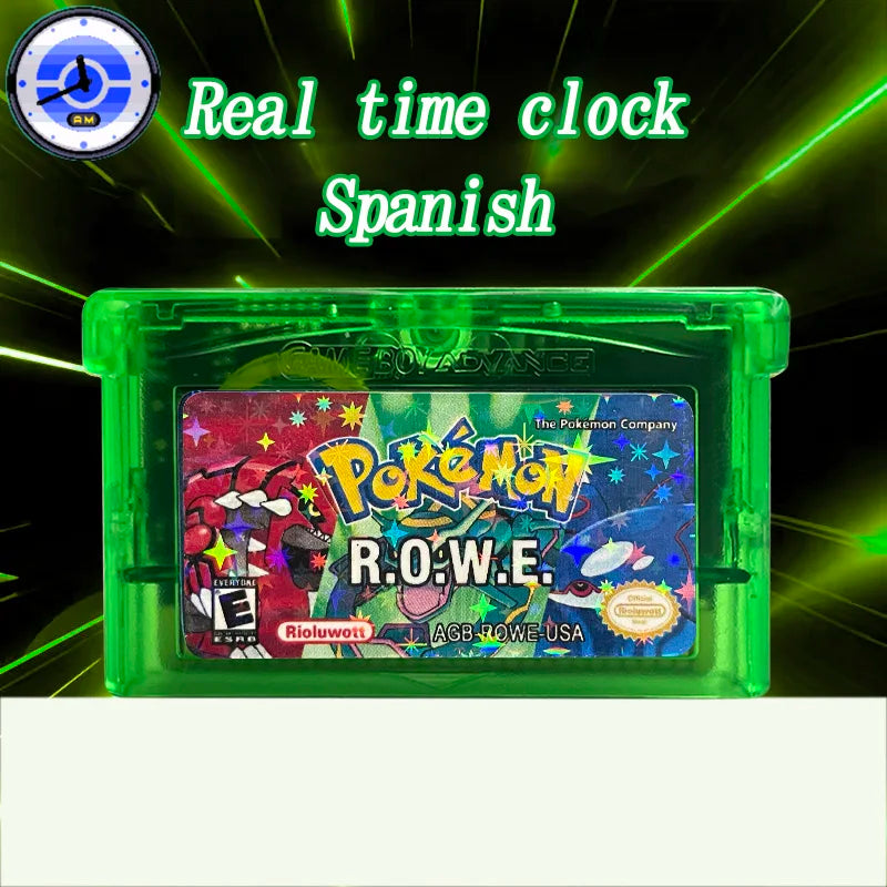 USA English Pokemon ROWE RTC Flash Cart Game Cartridge Video Rom Hack for gba