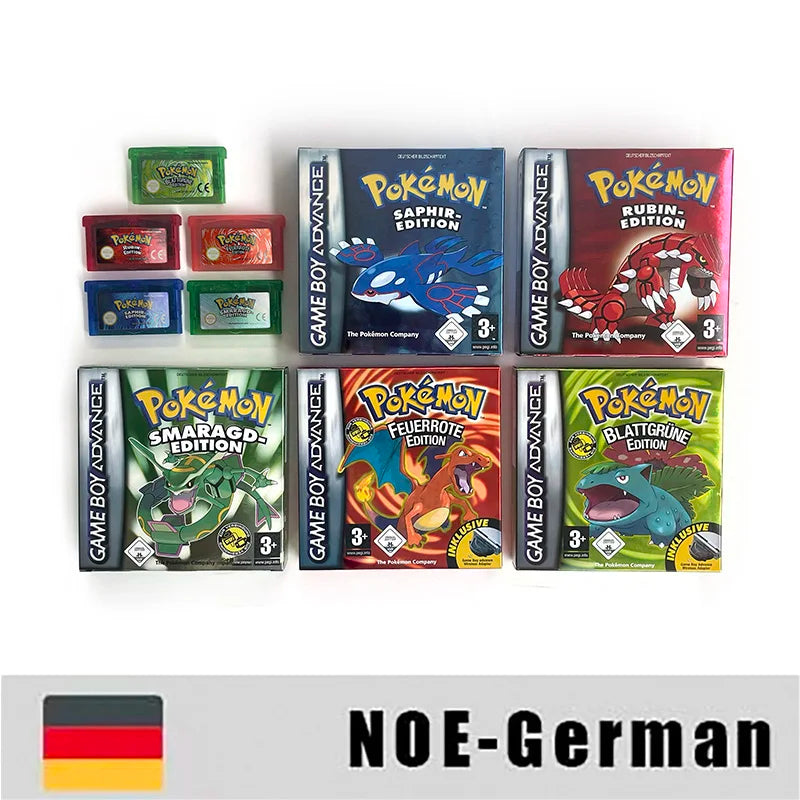 EUR ESP NOE FRA ITA USA RTC flash 1 M Flash CART  Pokemon 5 types Sapphire Firered Emerald Ruby Leafgreen Video Game cart for GBA Multilingual