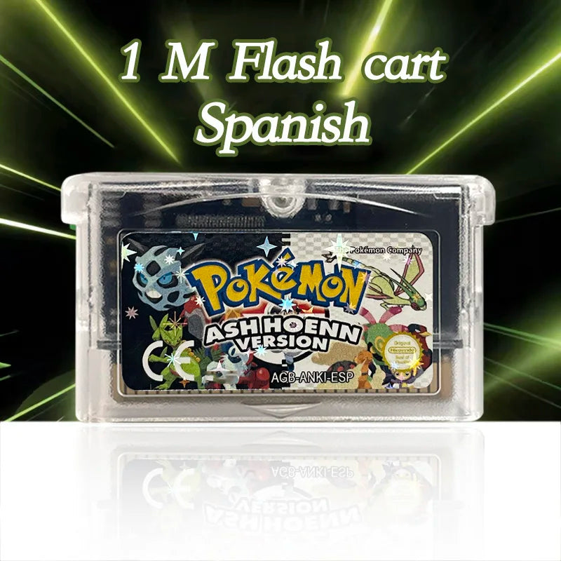 ESP Spanish 1 M Flash cart Pokemon Flora sky GAIA ash hoenn FIRERED Rocket Edition Cartridge Video Game Card Rom Hack