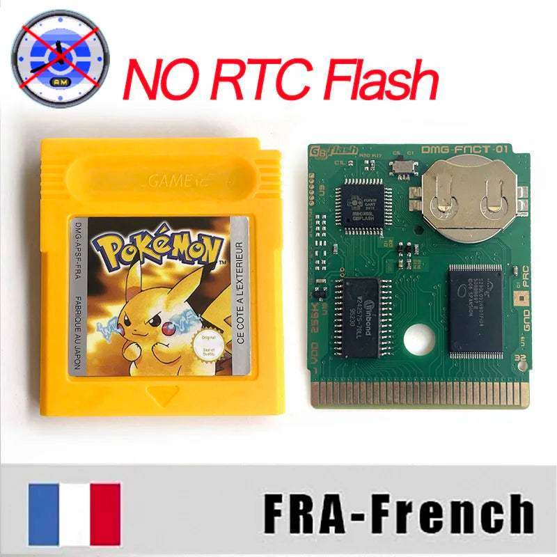 ITA ESP EUR FRA NOE RTC flash cart NO RTC FLASH CART Pokemon gold silver yellow crystal 16 bit Rom Hack Game Cartridge for GBC