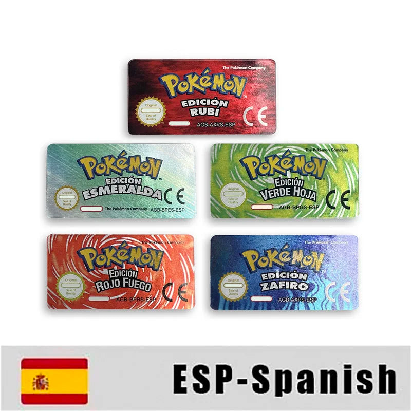 Pokemon Leaf Green Fire Red Ruby Emerald Sapphire Game Cartridge Label Stickers for Gba