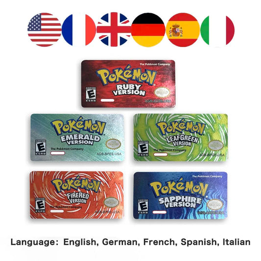 Pokemon Leaf Green Fire Red Ruby Emerald Sapphire Game Cartridge Label Stickers for Gba
