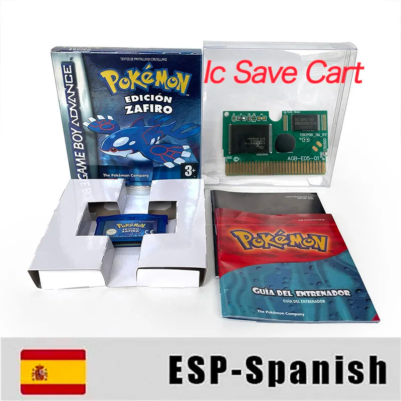 USA FRA NOE FRA version GBA game IC SAVE CART pokemon LeafGreen Firered sealed box tray Game Cartridge manual for gba