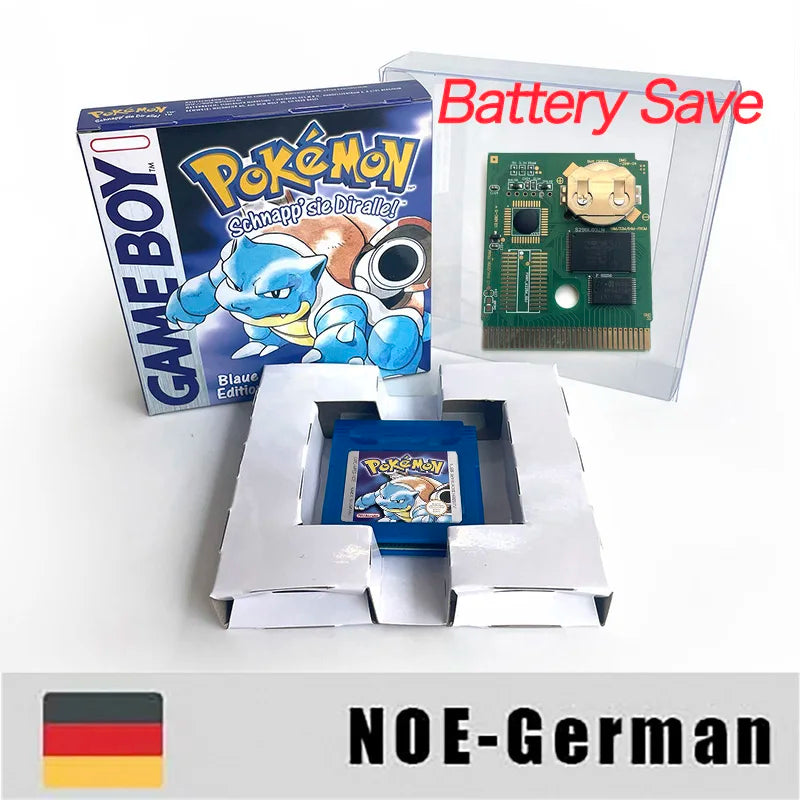 Battery Save pokemon yellow blue red crystal silver gold green USA EUR FRA ESP NOE ITA Game Cartridge with box for GBC